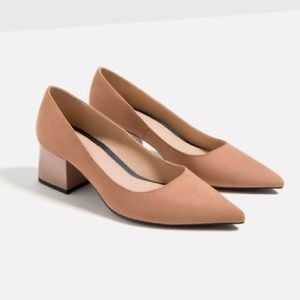 Nude Blush Suede Pointed Toe Block Heel Pump 8 38